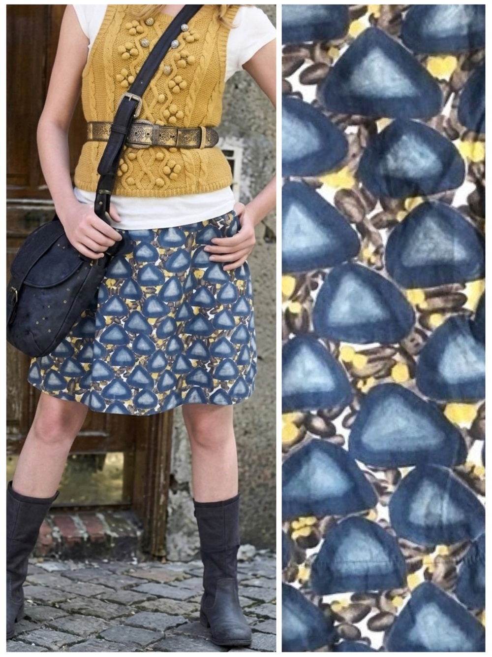 Anthro Y2K Fei 100% Cotton Blue Yellow Pebble Print Skirt Size 4 Small